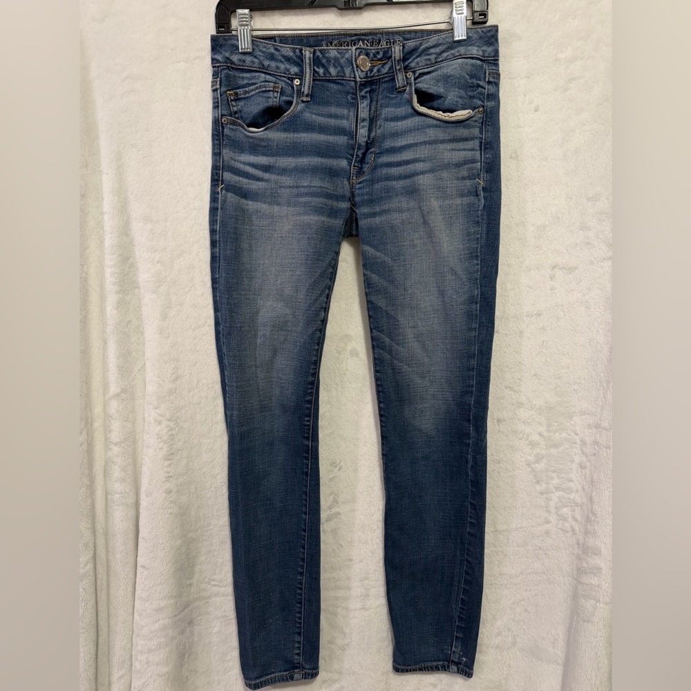 American Eagle Skinny Low Rise Jeans Womens 6 Blue Stretch Jeggings Skater Indie